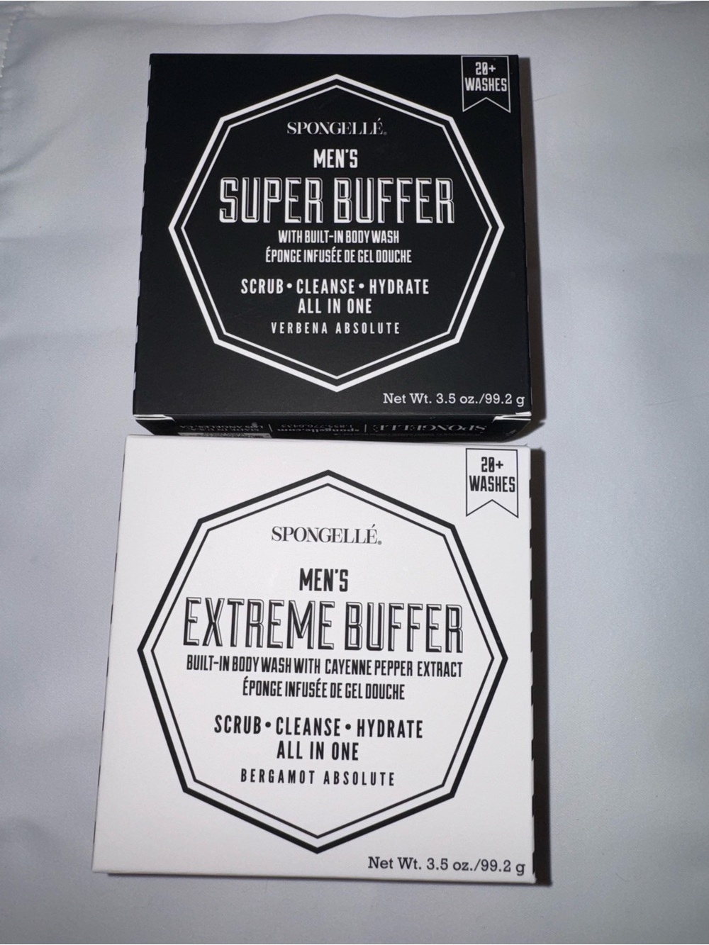Spongellé Men's Super Buffer & Extreme Buffer Set - Scrub/Cleanse/Hydrate NEW!